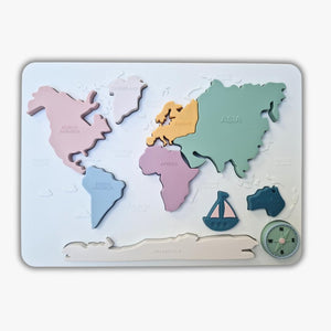 Puzzle Mapemonde en Silicone (Continents et Mers du Monde) Jeu d'apprentissage Montessori