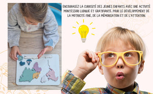 Puzzle Mapemonde en Silicone (Continents et Mers du Monde) Jeu d'apprentissage Montessori